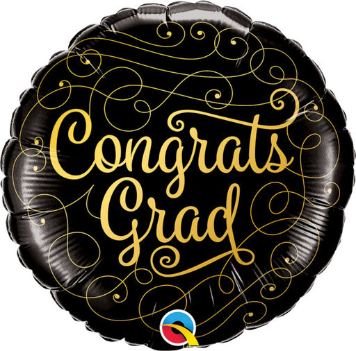 Congrats Grad Gold Script on Black Balloon