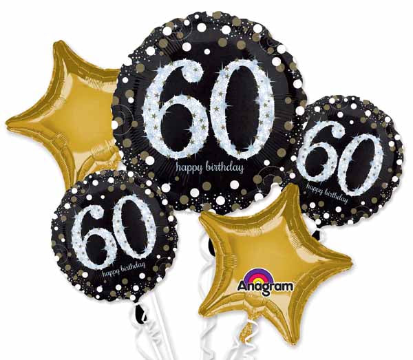 Anagram - Sparkling 60th Birthday Holographic Balloon Bouquet