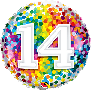 14th Birthday Rainbow Confetti dotted 18" foil balloon perfect filled with helium for a birthday party