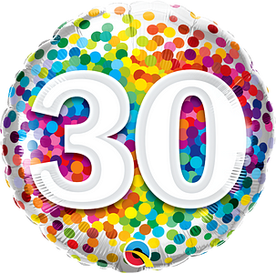 30th Birthday Rainbow Confetti Dotted 18" foil balloon