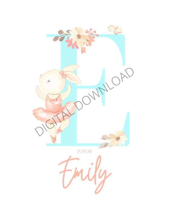 Bunny Ballerina With Custom Letter - Digital Download Artwork | Printable