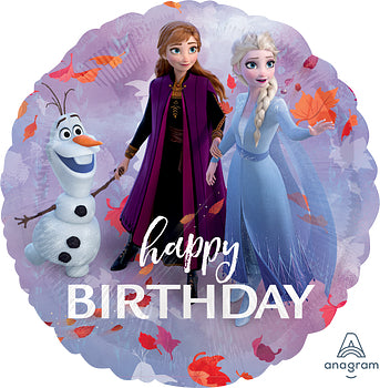 Anna Olaf & Elsa wishing a happy birthday on Frozen II foil balloon