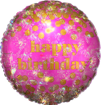 Happy Birthday Holographic Pink & Gold Dots Foil Balloon