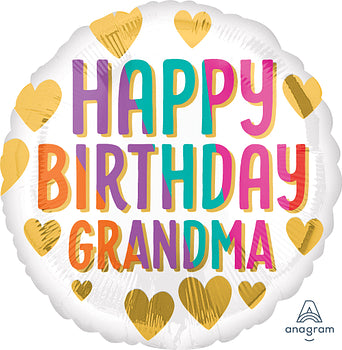 Happy Birthday Grandma Gold Hearts Around Foil Balloon