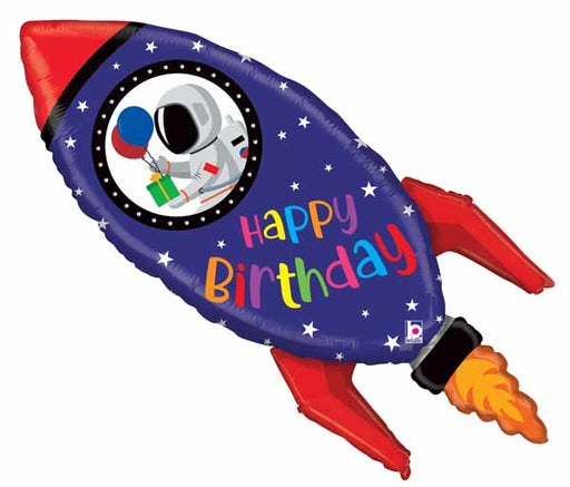 Large Foil Happy Birthday Rocket Balloon with Astronaut