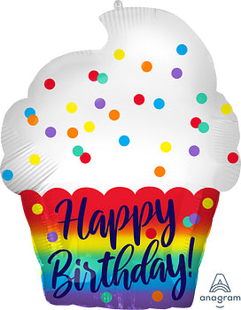 Happy Birthday Satin Luxe Cupcake Foil Balloon 