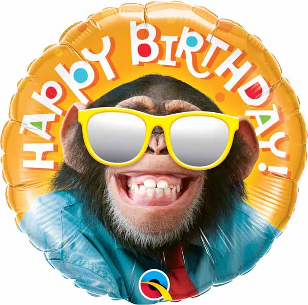Happy Birthday Smiling Chimp with reflective glasses