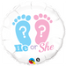 He or She Pastel Pink & Blue Gender Reveal Footprints Foil Balloon