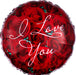 I love you in white script on background of roses foil balloon