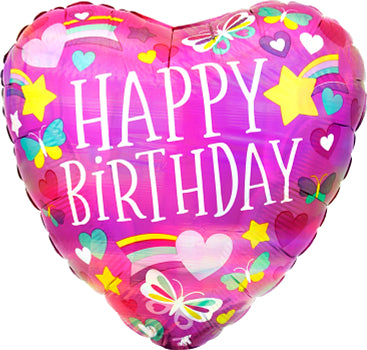 Iridescent Holographic Happy Birthday Rainbow Hearts Foil Balloon