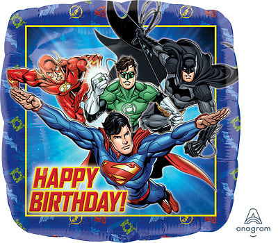 Justice League Happy Birthday Foil Balloon with Batman Superman The Green Lantern and The Flash