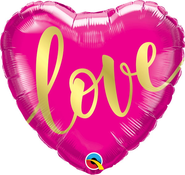 Hot Pink & Gold Love Heart Balloon