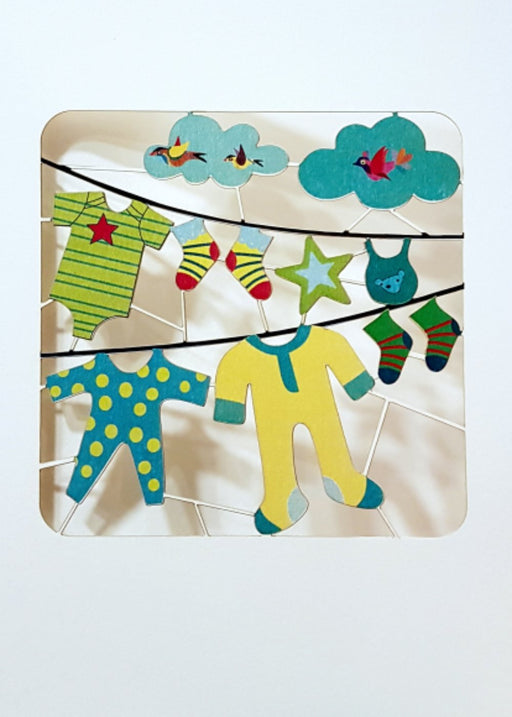New Baby Card with clothesline - gender neutral design