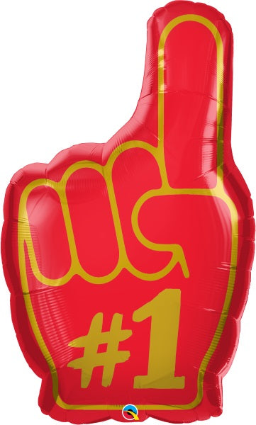 Number one fan large 37" foil balloon - red and gold with single finger in the air