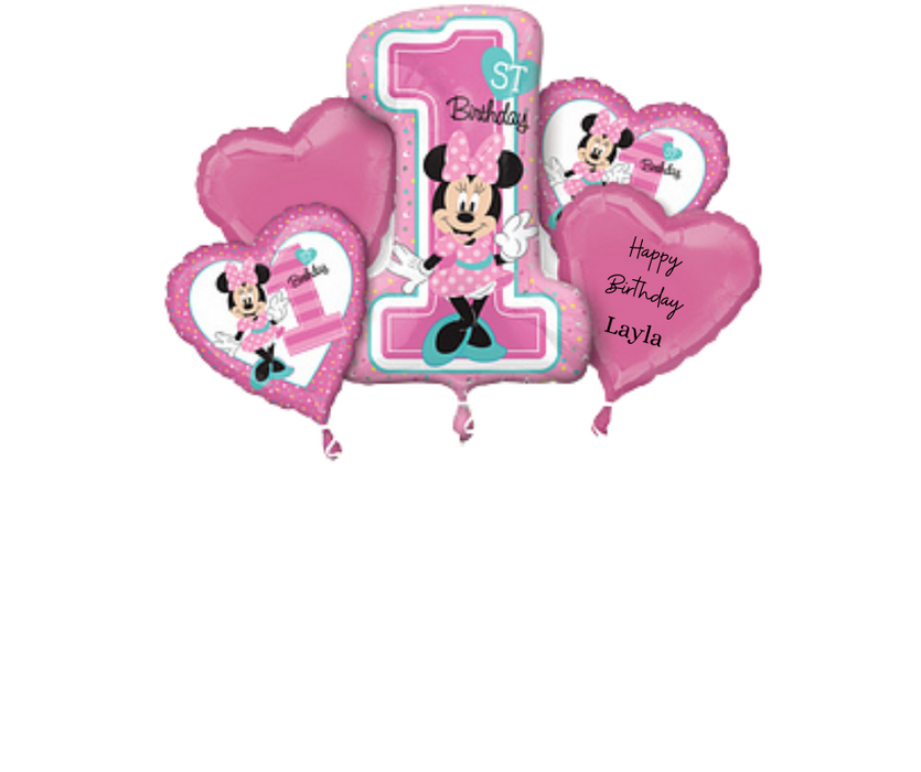 Personalized Minnie Mouse 1st Birthday Balloon Bouquet