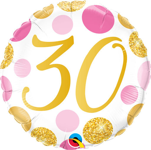 Pink & Gold Dots 30th Birthday Foil Balloon