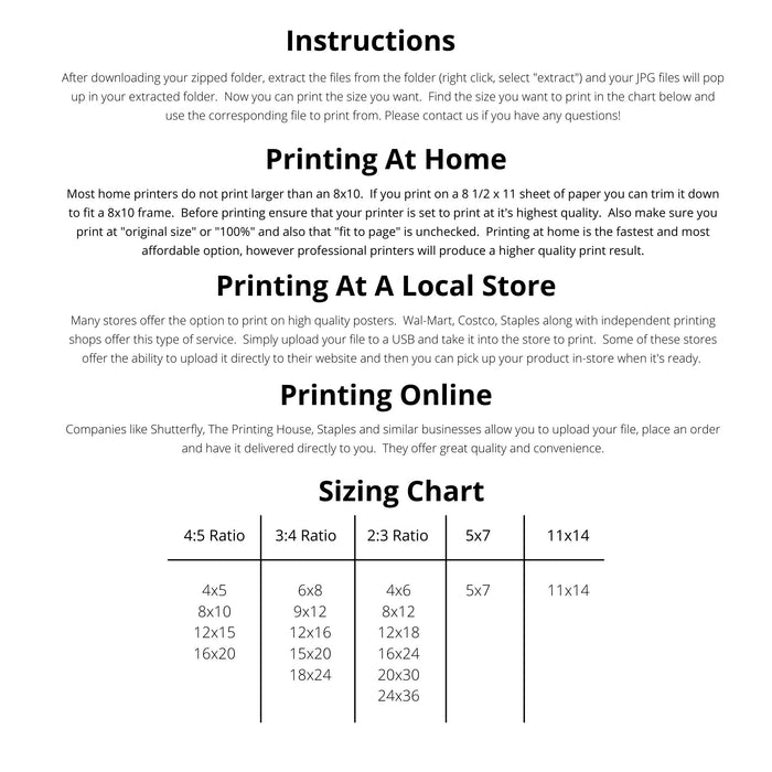 Printing Instructions for Boho Nursery Art Digital Download