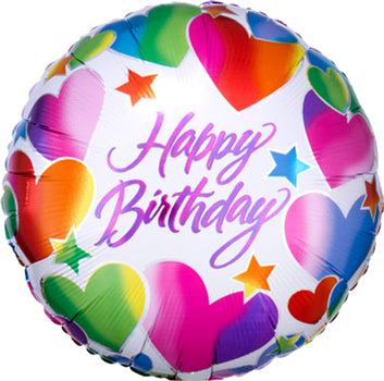 Happy Birthday Rainbow Hearts & Starts 17" Foil Balloon