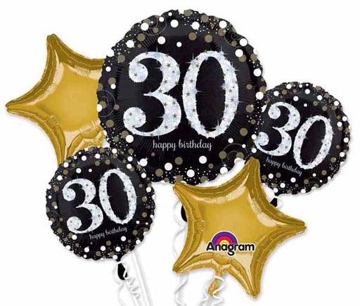 Anagram Sparkling 30th Happy Birthday Holographic Foil Balloon Bouquet