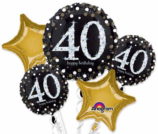 Anagram Sparkling 40th Holographic Foil Birthday Balloon Bouquet