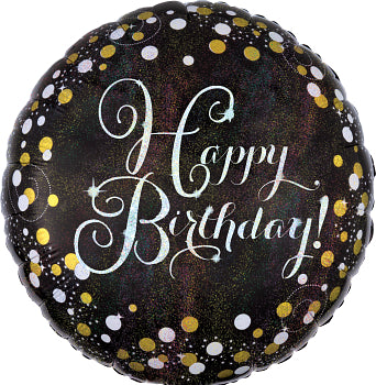Anagram - Happy Birthday Black & Gold Celebration Foil Balloon 18"
