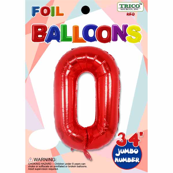 Trico - Large Foil Balloon Numbers 34" Red